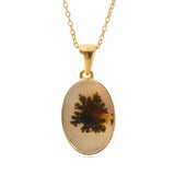 Colier Argint 925 Placat Aur 18K cu Agat Scenic Dendritic Oval – Echilibru si Claritate