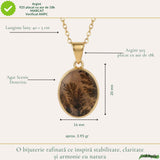 Colier Argint 925 Placat Aur 18K cu Agat Scenic Dendritic Oval – Echilibru si Claritate