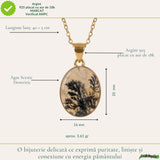 Colier Argint 925 Placat Aur 18K cu Agat Scenic Dendritic Oval – Echilibru si Claritate