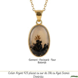 Colier Argint 925 Placat Aur 18K cu Agat Scenic Dendritic Oval – Echilibru si Claritate