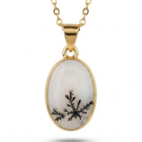 Colier Argint 925 Placat Aur 18K cu Agat Scenic Dendritic Oval – Echilibru si Claritate