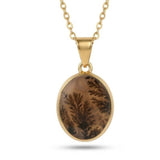Colier Argint 925 Placat Aur 18K cu Agat Scenic Dendritic Oval – Echilibru si Claritate