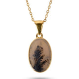 Colier Argint 925 Placat Aur 18K cu Agat Scenic Dendritic Oval – Echilibru si Claritate