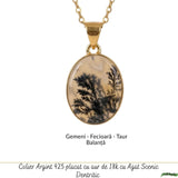 Colier Argint 925 Placat Aur 18K cu Agat Scenic Dendritic Oval – Echilibru si Claritate