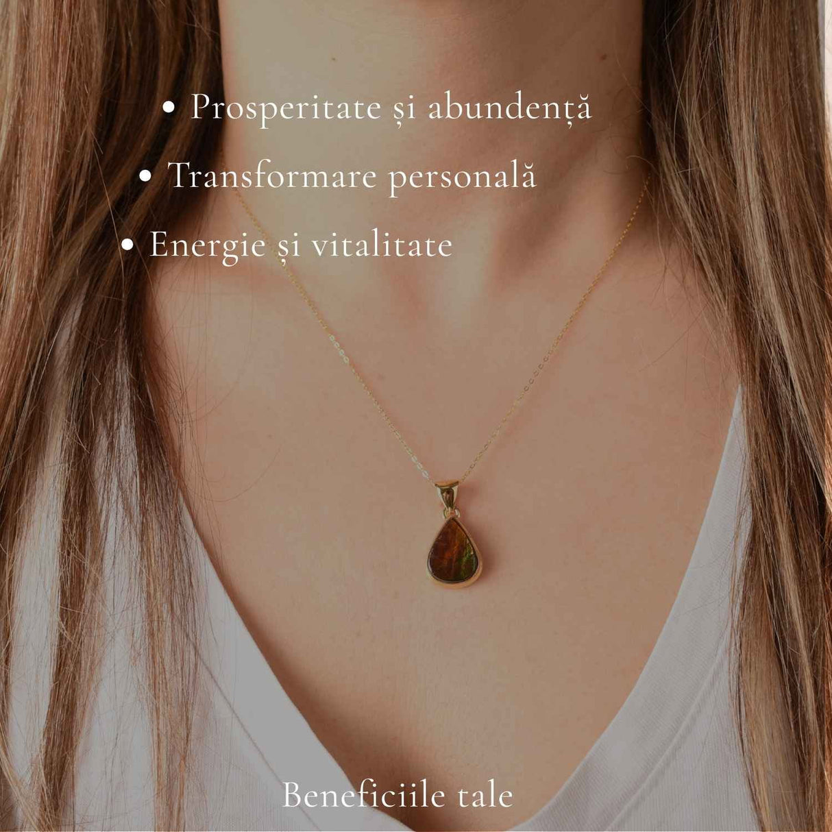 Colier Argint 925 Placat Aur 18K cu Amolit Natural Lacrima – Prosperitate si Energie Pozitiva