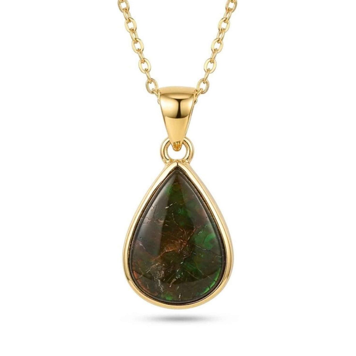 Colier Argint 925 Placat Aur 18K cu Amolit Natural Lacrima – Prosperitate si Energie Pozitiva