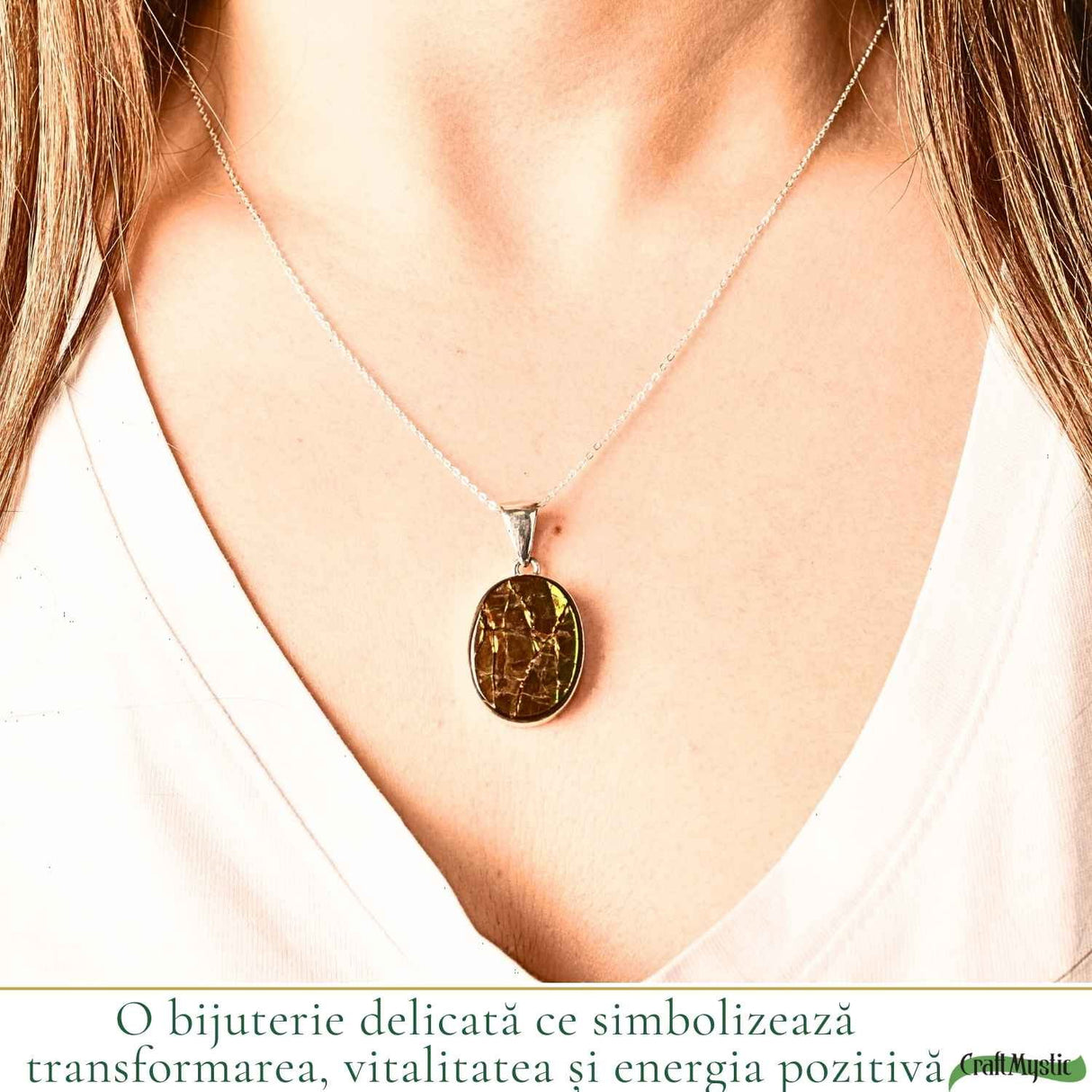 Colier Argint 925 cu Amolit Natural Oval – Prosperitate, Protectie si Energie Pozitiva