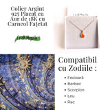 Colier cu lant inox cu Carneol Oval in montura Argint 925 Placat cu Aur 18K - Energie si Vitalitate Zilnica