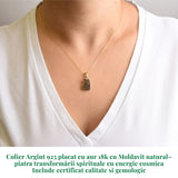 Colier argint 925 placat cu aur 18k cu moldavit natural 2,15 gr 15x10 mm - certificat gemologic