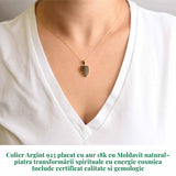 Colier Argint 925 placat cu aur 18k cu Moldavit natural brut 1.93 g - talisman de transformare