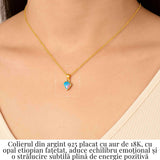 Colier Argint 925 placat cu aur 18K cu Opal Etiopian Fatetat in Forma de Diamant - Lumina, Intuitie si Feminin Sacru