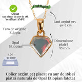 Colier Argint 925 placat cu aur 18K cu Opal Etiopian Fatetat in Forma de Diamant - Lumina, Intuitie si Feminin Sacru