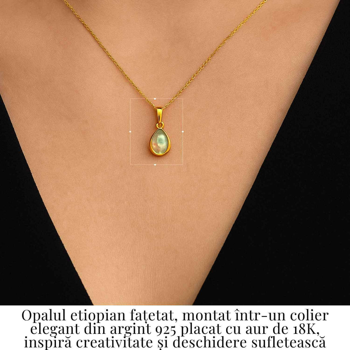 Colier Argint 925 placat cu aur 18K cu Opal Etiopian Fatetat in Forma de Lacrima - Luminile Transformarii Interioare