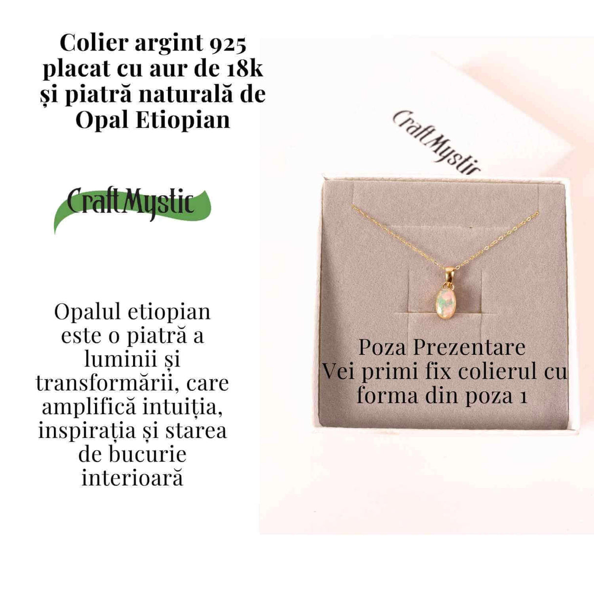 Colier Argint 925 placat cu aur 18K cu Opal Etiopian Fatetat Hexagonal - Protectie, Lumina si Armonie Divina