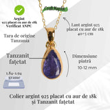 Colier Argint 925 Placat cu Aur 18K si Tanzanit Fatetat in Forma de Lacrima - Claritate, Transformare si Armonie Interioara