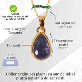 Colier Argint 925 placat cu Aur 18K si Tanzanit Lacrima - Claritate si Renastere Spirituala