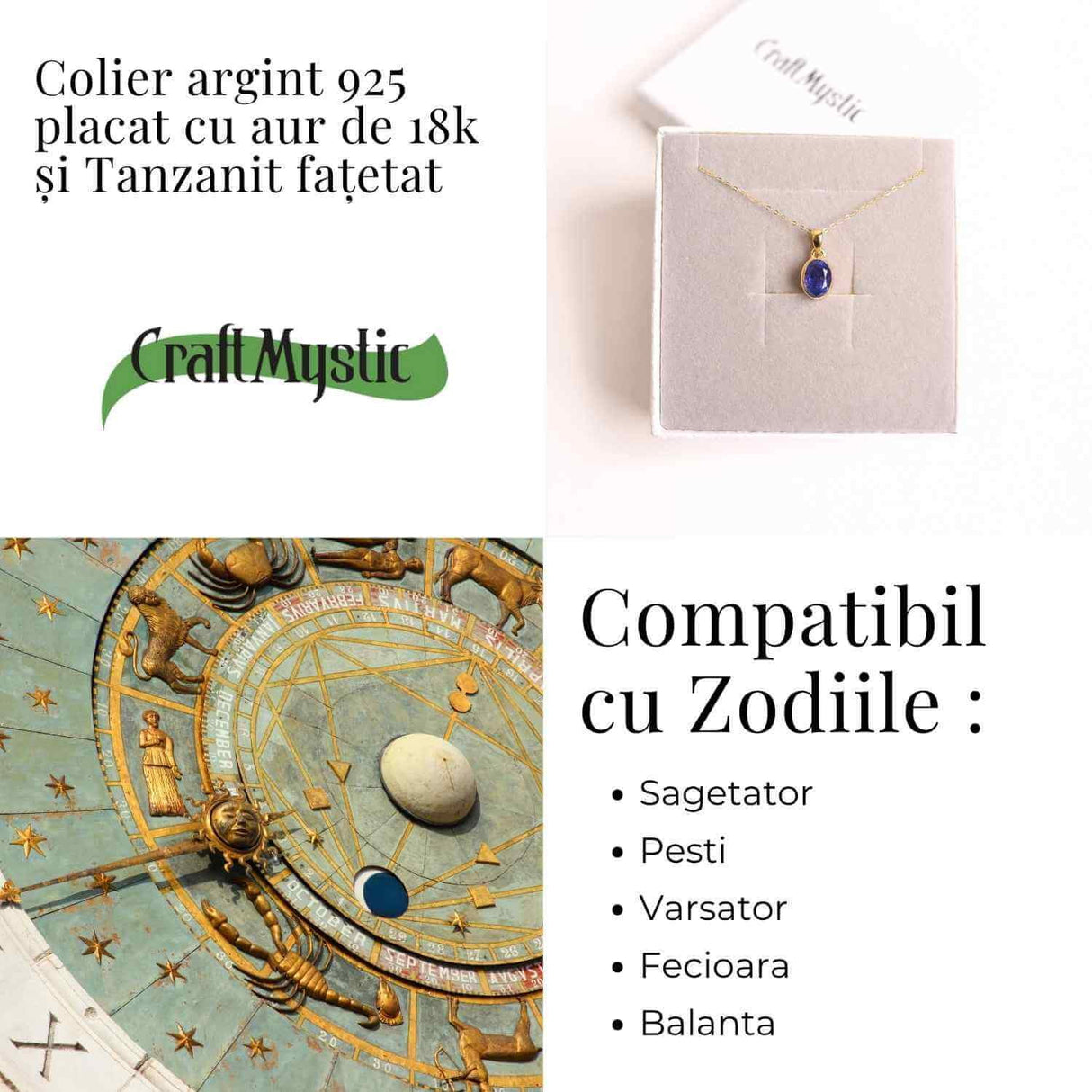 Colier Argint 925 Placat cu Aur 18K si Turmalina Verde Naturala - Echilibru, Vindecare si Energie a Vietii