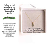 Colier Argint 925 Placat cu Aur 18K si Turmalina Verde Naturala in Forma de Lacrima - Vindecare, Armonie si Renastere