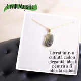 Colier cu lant de inox aurit si pandantiv montura argint 925, placat cu aur 18 k si Moldavit natural, 2.82 gr - Echilibru si trezire spirituala