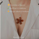 Colier Argint 925 cu Floare Mare din Chihlimbar Natural - Energie Calda si Protectie