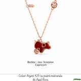 Colier Argint 925 Rose Gold cu Agat Rosu Natural forma calut– Energie, Curaj si Eleganta