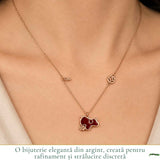Colier Argint 925 Rose Gold cu Agat Rosu Natural forma calut– Energie, Curaj si Eleganta