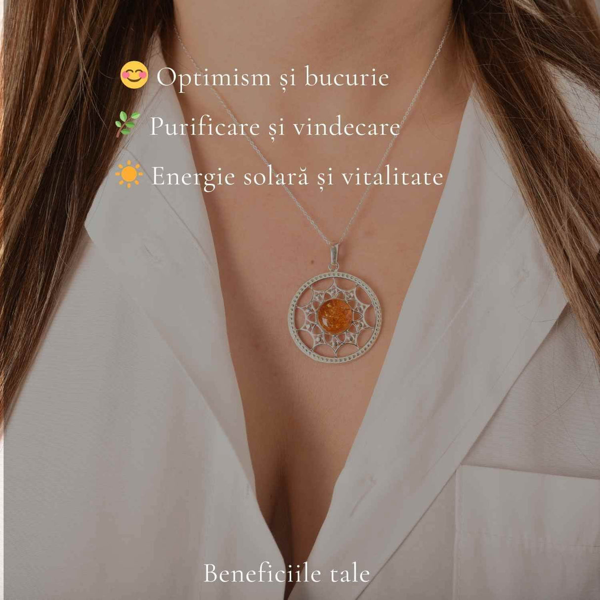 Colier Argint 925 Rotund cu Bobita de Chihlimbar Natural - Energie si Vitalitate