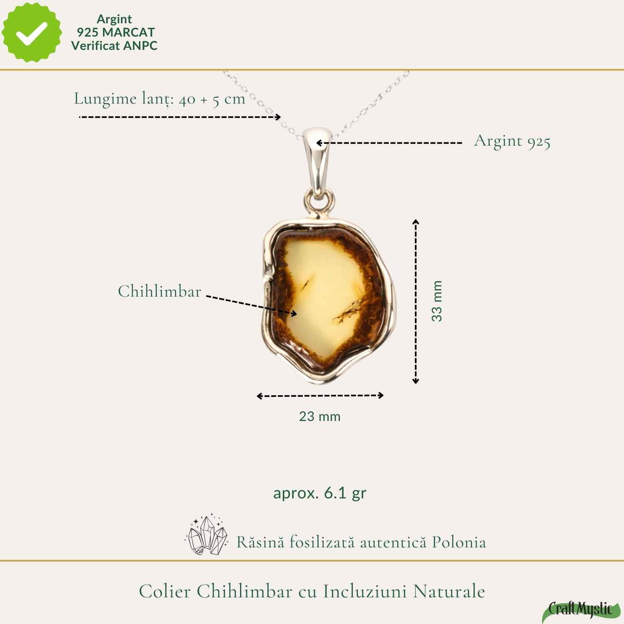 Colier Argint 925 Neuniform cu Chihlimbar Natural - Energie si Protectie Solara
