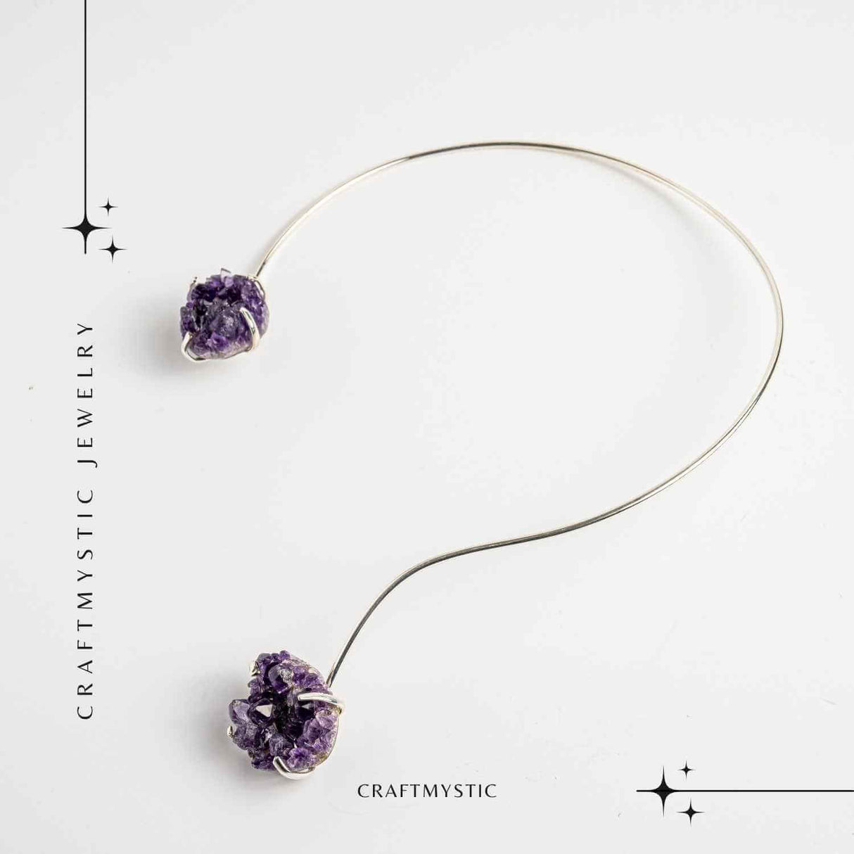 Colier Choker Argintiu cu Piatra Naturala Ametist Druzy - Protecte si Energie Positiva
