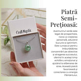 Colier Argintiu cu Aventurin Verde Forma Pi - Echilibru și Prosperitate, Lungime Totala 50 cm, Diametru Pandantiv 20 mm