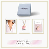 Colier auriu ajustabil cu pandantiv din Cuart Roz brut - Vindecare și Iubire