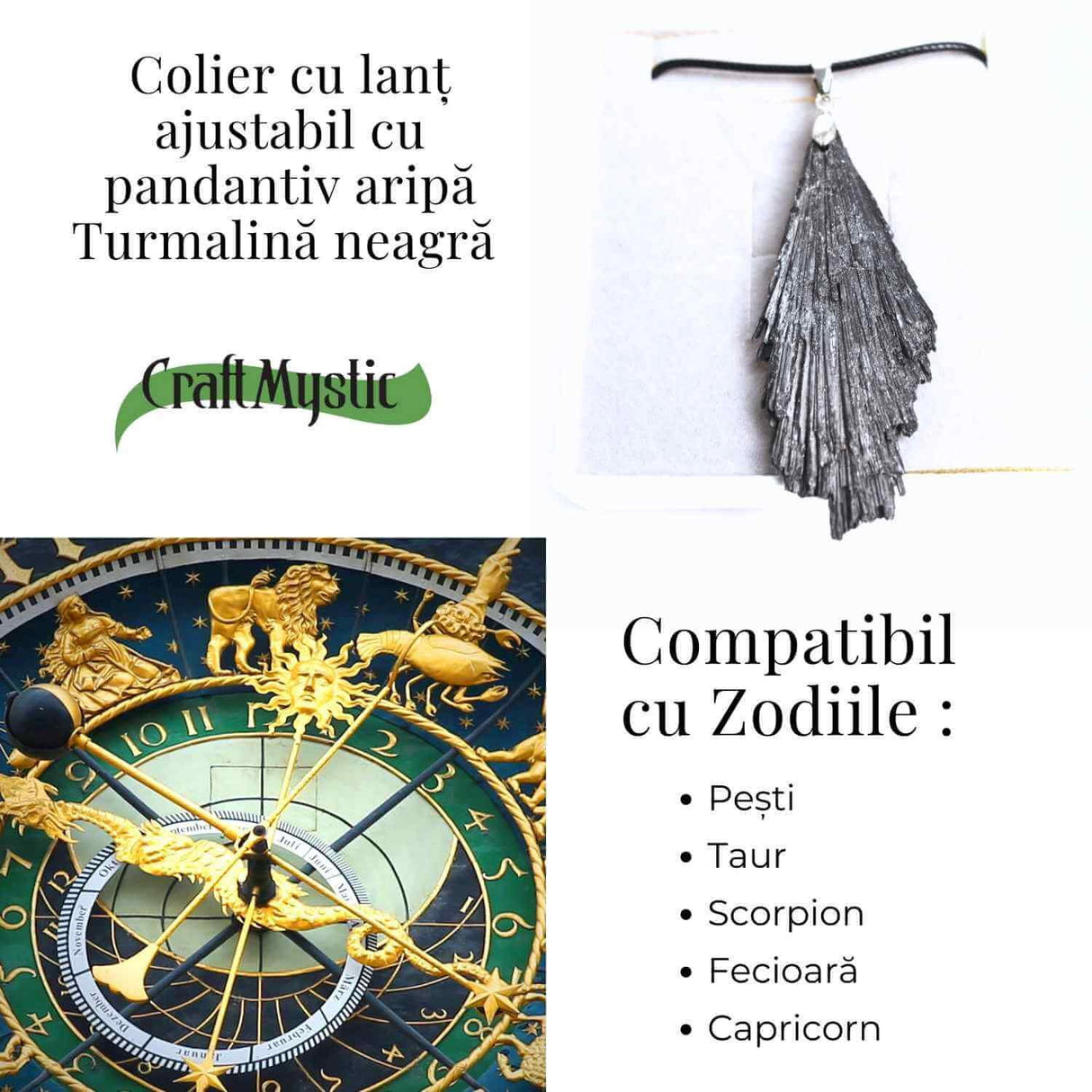 Colier cu pandantiv Turmalina Neagra model Aripa - Protectie si Eleganta