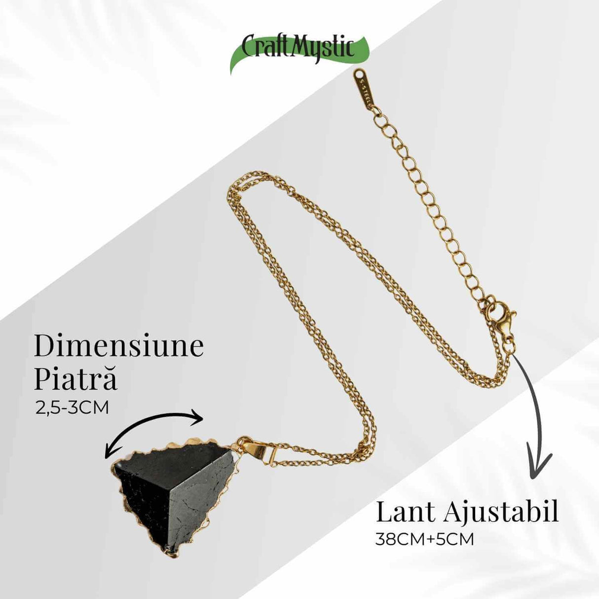 Colier Auriu din Cupru Placat cu Piatra Naturala Obsidian fatetata - Protectie si Echilibru