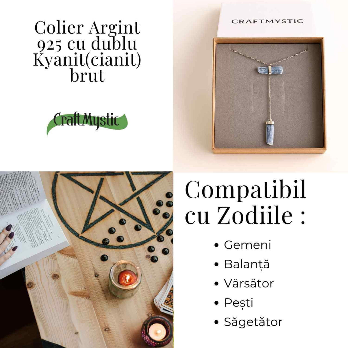 Colier Brut cu Dublu Kianit ( Cianit ) din Argint 925 - Comunicare Autentica si Aliniere Spirituala