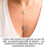 Claritate si Aliniere - Colier din Argint 925 Placat cu Aur 18K cu Dublu Kianit (Cianit)