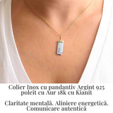 Colier Brut cu Kianit ( Cianit ) din Argint 925 placat cu aur de 18k lant inox - Comunicare Autentică și Calm Mental
