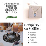 Colier Brut cu Kianit ( Cianit ) din Argint 925 placat cu aur de 18k lant inox - Comunicare Autentică și Calm Mental