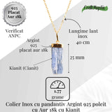 Colier Brut cu Kianit ( Cianit ) din Argint 925 placat cu aur de 18k lant inox - Comunicare Autentică și Calm Mental
