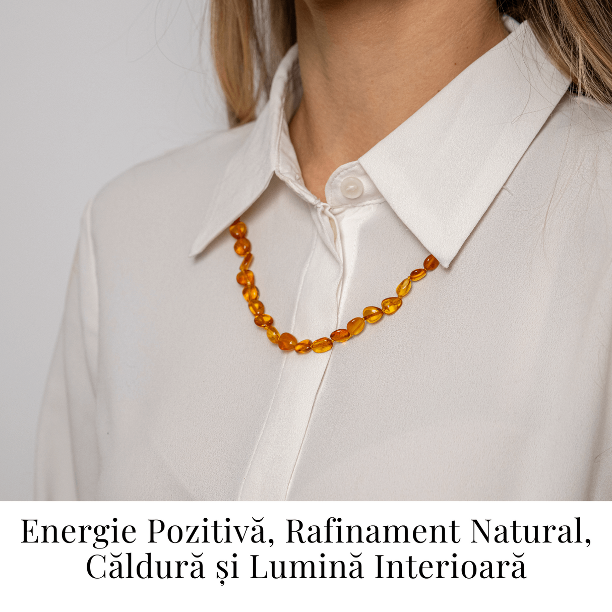Colier Chihlimbar Natural Auriu - Energie Pozitiva, Calduroasa si Eleganta Organica
