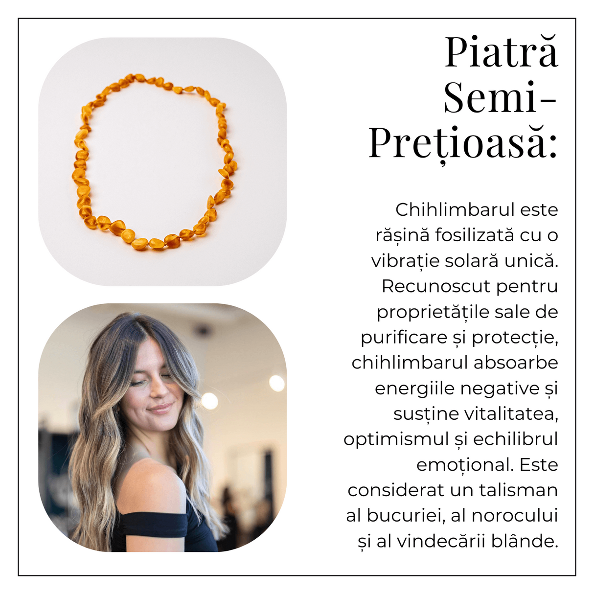 Colier Energetic din Chihlimbar Galben Natural - Protectie, Vitalitate si Lumină Calda Interioara