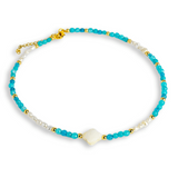 Colier tip choker cu pietre pentru pace interioara - Acvamarin, perle si simbol marin