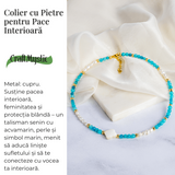 Colier tip choker cu pietre pentru pace interioara - Acvamarin, perle si simbol marin
