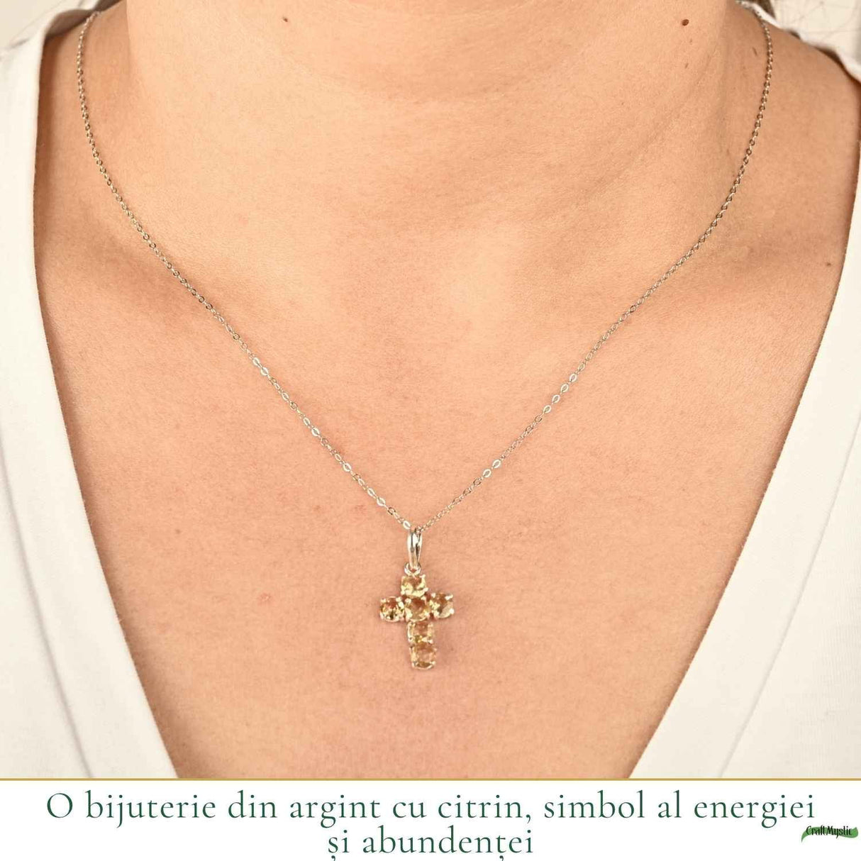 Colier Argint 925 cu Citrin Fatetat Cruce – Energie si Protectie Pozitiva