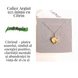 Energie si Bucurie Zilnica - Colier Inima cu Citrin si Argint 925