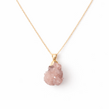 Colier cu Ametist Roz Natural 2-3 cm - Lant Argint Placat Aur 18K - Piatra Bruta Brazilia