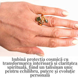 Inel argint 925 placat cu aur de 18k cu Moldavit, Meteorit si Diamant Pakimer marime 57.5/8 - Putere cosmica si claritate