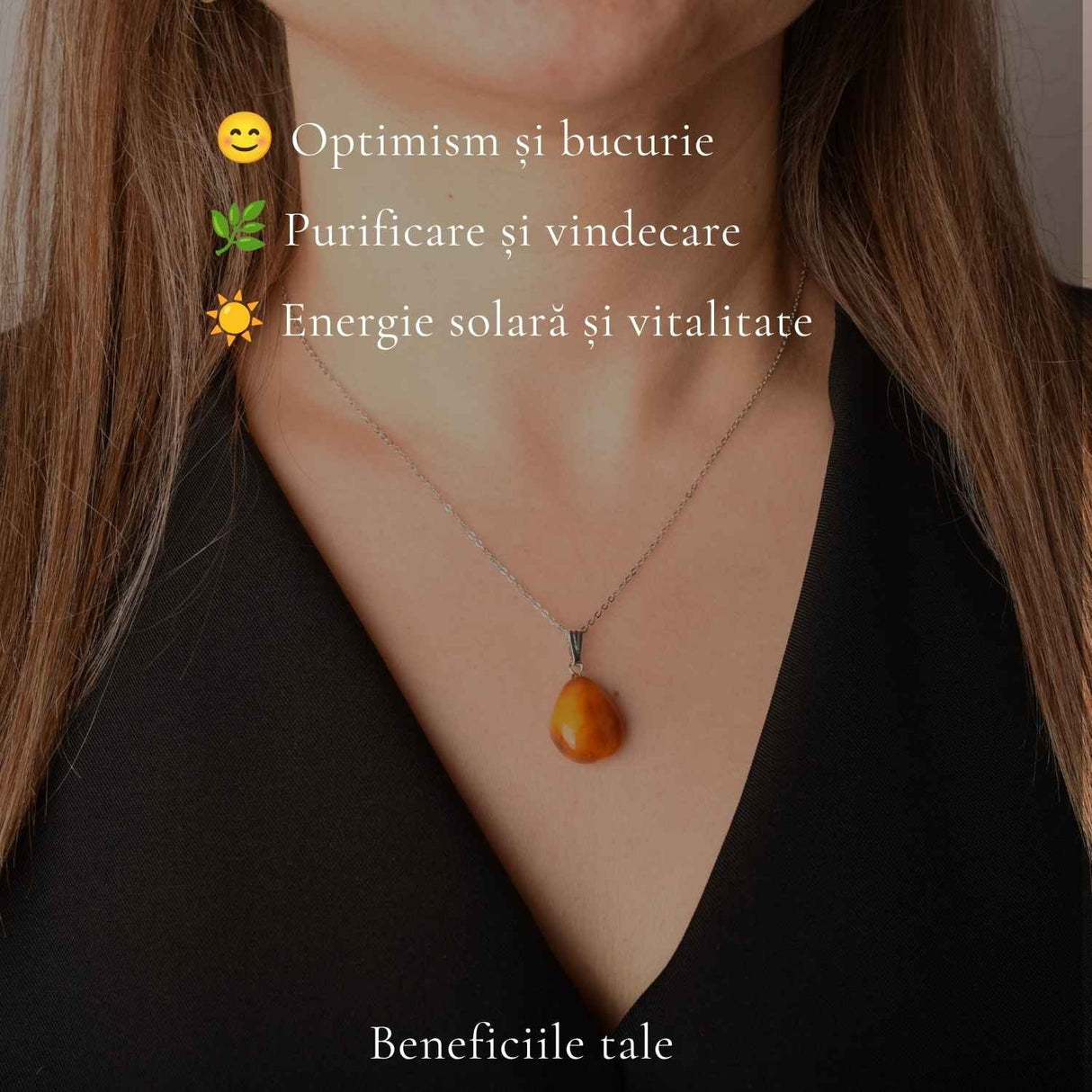Colier cu Chihlimbar Natural Lacrima si Lant Argint 925 – Energie Calda si Eleganta Delicata