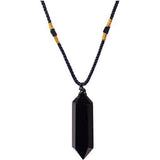 Colier cu cristal vindecator Obsidian 4-5 cm, in forma hexagonala cu dublu varf si saculet satin negru - pentru protectie, vointa si noroc
