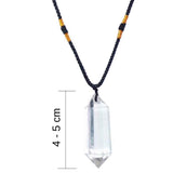 Colier cu cristal vindecator Cuart transparent 4-5 cm, in forma hexagonala cu dublu varf si saculet satin negru - pentru protectie, vointa si noroc