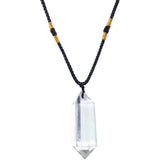 Colier cu cristal vindecator Labradorit 4-5 cm, in forma hexagonala cu dublu varf si saculet satin negru - pentru protectie, vointa si noroc